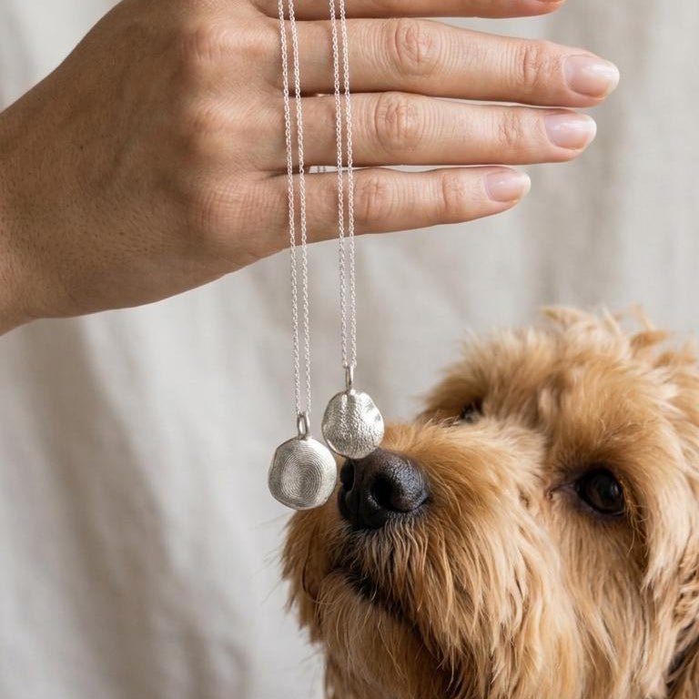 Fine Silver Fingerprint Pet Nose Print Pendant, Custom Memorial Necklace